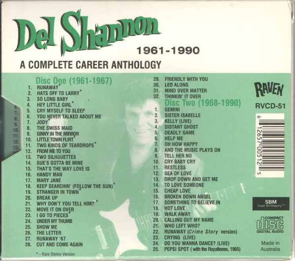 Del Shannon - 1961-1990 (A Complete Career Anthology) CD | Raven Records (RVCD-51) - main Del Shannon - 1961-1990 (A Complete Career Anthology) CD | Raven Records (RVCD-51) - main