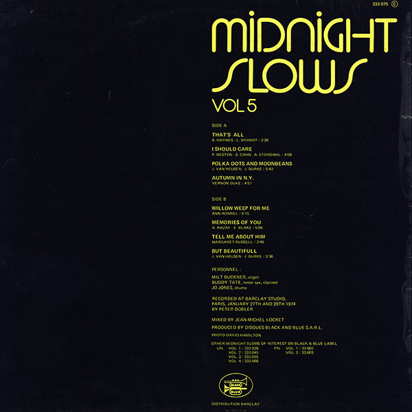 Milt Buckner , Buddy Tate , Jo Jones - Midnight Slows Vol 5 | Black And Blue (333 075) - 2