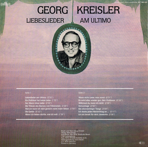 Georg Kreisler - Liebeslieder Am Ultimo | Intercord (INT 160.120) - 2