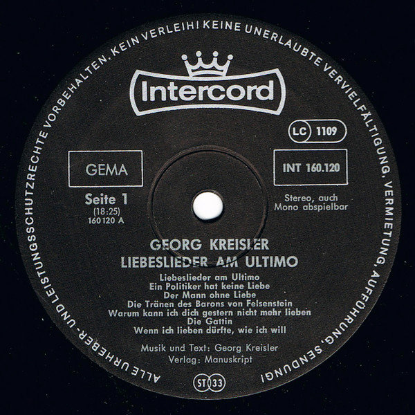 Georg Kreisler - Liebeslieder Am Ultimo | Intercord (INT 160.120) - 3