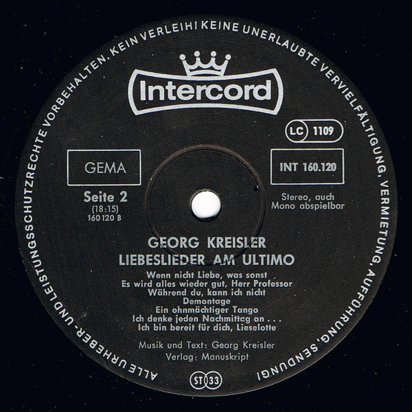 Georg Kreisler - Liebeslieder Am Ultimo | Intercord (INT 160.120) - 4