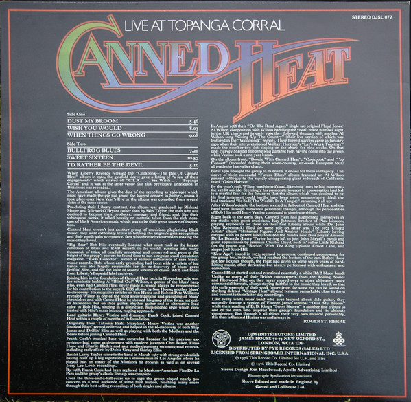 Canned Heat - Live At Topanga Corral | DJM Records (DJSL.072) - 2