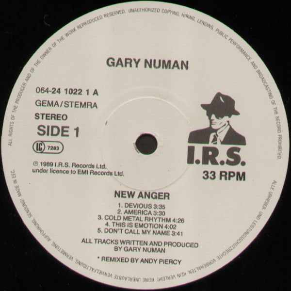 Gary Numan - New Anger | I.R.S. Records (24 1022 1) - 3