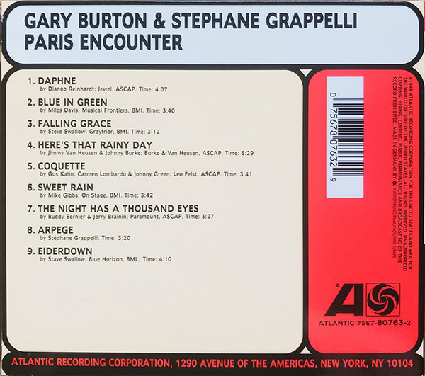 Gary Burton & Stéphane Grappelli - Paris Encounter | Atlantic (7567-80763-2) - 2