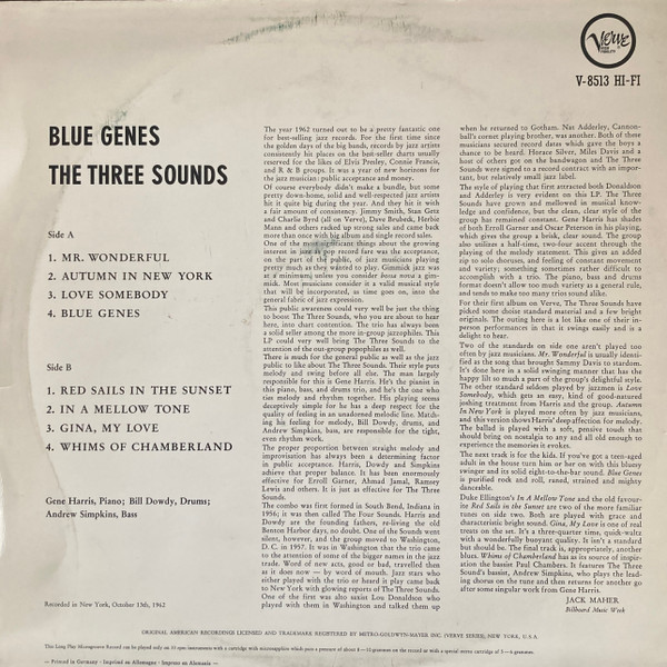 The Three Sounds - Blue Genes | Verve Records (V-8513) - 2