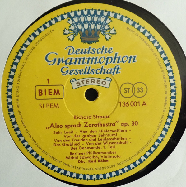 Richard Strauss - Berliner Philharmoniker , Karl Böhm - Also Sprach Zarathustra, Op. 30 | Deutsche Grammophon (136 001 SLPEM) - 3