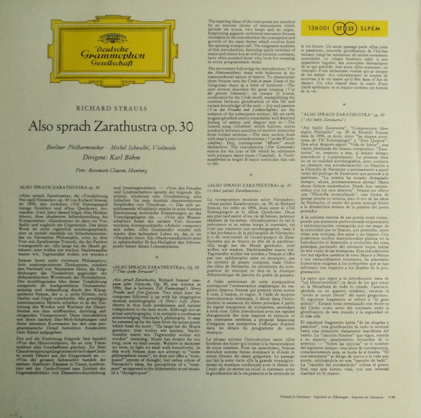 Richard Strauss - Berliner Philharmoniker , Karl Böhm - Also Sprach Zarathustra, Op. 30 | Deutsche Grammophon (136 001 SLPEM) - 2