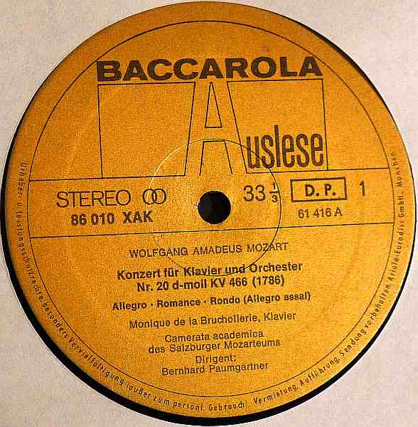 Monique de la Bruchollerie Spielt Wolfgang Amadeus Mozart , Camerata Academica Salzburg , Bernhard Paumgartner - Monique De La Bruchollerie Spielt Mozart (Klavierkonzerte D-Moll KV 466, A-Dur KV 488) | Baccarola (86010 XAK) - 3 Monique de la Bruchollerie Spielt Wolfgang Amadeus Mozart , Camerata Academica Salzburg , Bernhard Paumgartner - Monique De La Bruchollerie Spielt Mozart (Klavierkonzerte D-Moll KV 466, A-Dur KV 488) | Baccarola (86010 XAK) - 3
