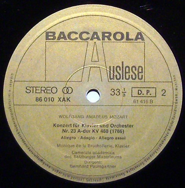 Monique de la Bruchollerie Spielt Wolfgang Amadeus Mozart , Camerata Academica Salzburg , Bernhard Paumgartner - Monique De La Bruchollerie Spielt Mozart (Klavierkonzerte D-Moll KV 466, A-Dur KV 488) | Baccarola (86010 XAK) - 4 Monique de la Bruchollerie Spielt Wolfgang Amadeus Mozart , Camerata Academica Salzburg , Bernhard Paumgartner - Monique De La Bruchollerie Spielt Mozart (Klavierkonzerte D-Moll KV 466, A-Dur KV 488) | Baccarola (86010 XAK) - 4