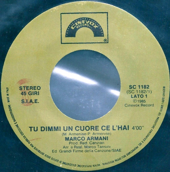 Marco Armani - Tu Dimmi Un Cuore Ce L'Hai | Cinevox Record (SC 1182) - 3