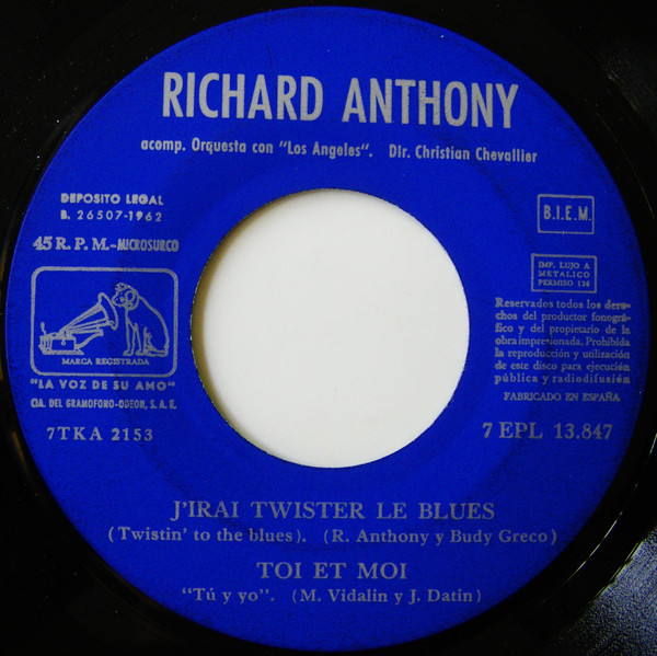 Richard Anthony - J'Entends Siffler Le Train | La Voz De Su Amo (7EPL 13.847) - 4
