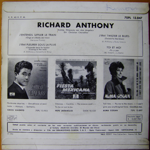 Richard Anthony - J'Entends Siffler Le Train | La Voz De Su Amo (7EPL 13.847) - 2