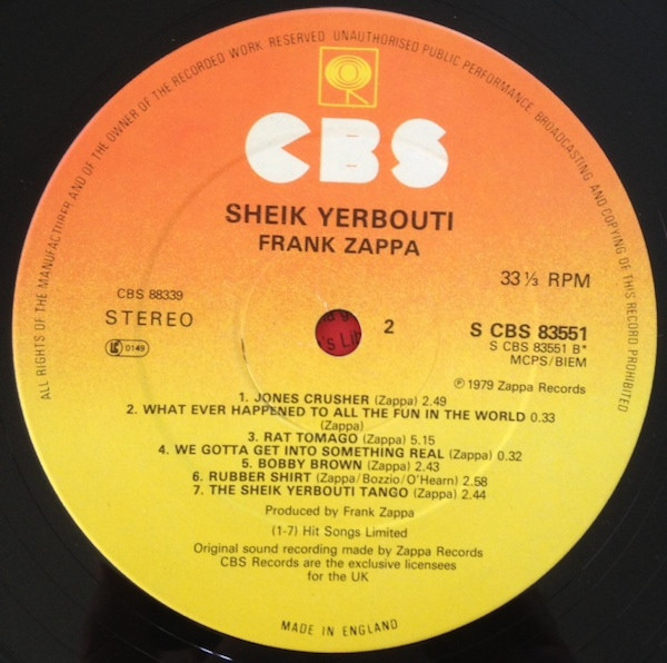 Frank Zappa - Sheik Yerbouti | CBS (88339) - 3 Frank Zappa - Sheik Yerbouti | CBS (88339) - 3