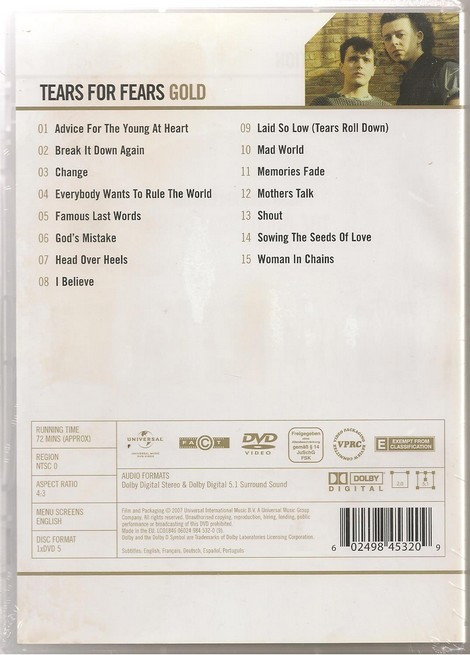 Tears For Fears - Gold: The Videos | Universal Music DVD Video (06024 984 532-0(9)) - 2