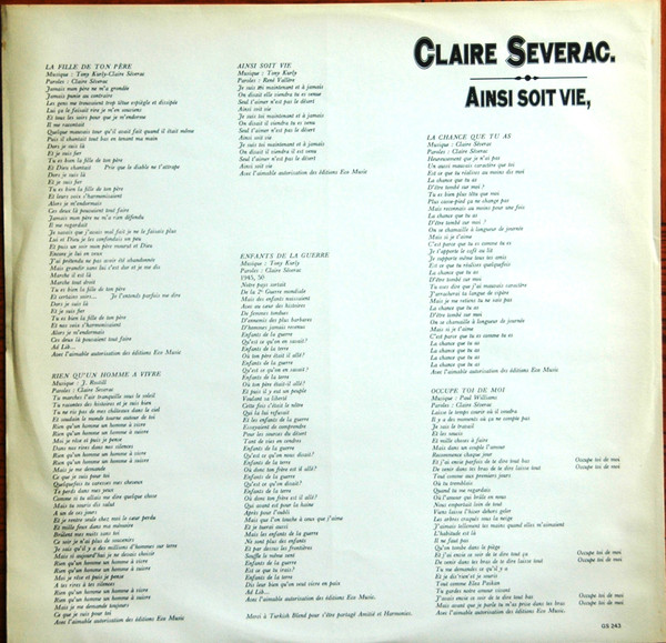 Claire Severac - Ainsi Soit Vie | Gamma (GS 243) - 4