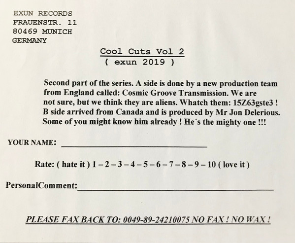 Various - Cool Cuts Vol. 2 | Exun (EXUN 2019) - 2
