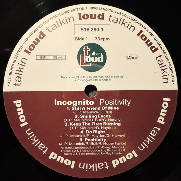Incognito - Positivity | Talkin' Loud (518 260-1) - 3 Incognito - Positivity | Talkin' Loud (518 260-1) - 3