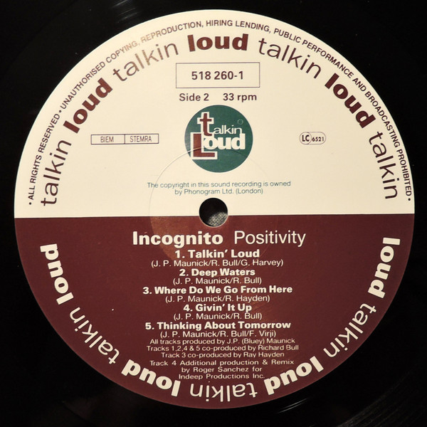 Incognito - Positivity | Talkin' Loud (518 260-1) - 4 Incognito - Positivity | Talkin' Loud (518 260-1) - 4