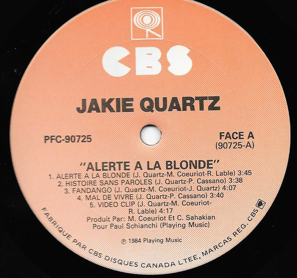 Jakie Quartz - Alerte À La Blonde | CBS (PFC-90725) - 3