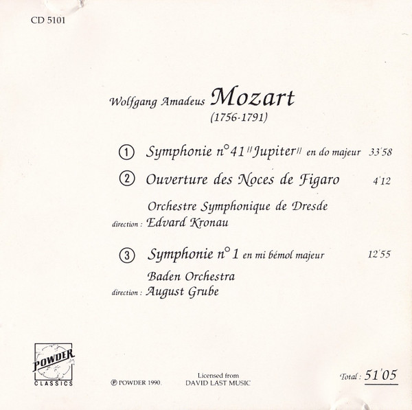 Wolfgang Amadeus Mozart - Symphonie Nº 41 "Jupiter" KV 51 / Symphonie Nº 1 / Ouverture Des Noces De Figaro | Powder (CD 5101) - 4 Wolfgang Amadeus Mozart - Symphonie Nº 41 "Jupiter" KV 51 / Symphonie Nº 1 / Ouverture Des Noces De Figaro | Powder (CD 5101) - 4