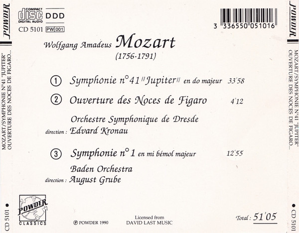 Wolfgang Amadeus Mozart - Symphonie Nº 41 "Jupiter" KV 51 / Symphonie Nº 1 / Ouverture Des Noces De Figaro | Powder (CD 5101) - 2 Wolfgang Amadeus Mozart - Symphonie Nº 41 "Jupiter" KV 51 / Symphonie Nº 1 / Ouverture Des Noces De Figaro | Powder (CD 5101) - 2