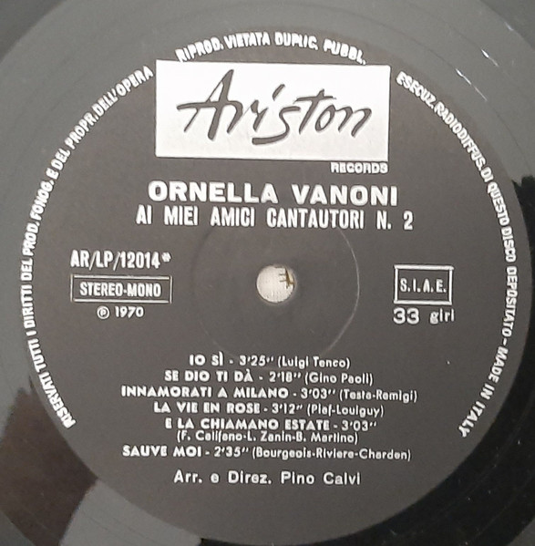 Ornella Vanoni - "Io Sì" - Ai Miei Amici Cantautori N. 2 | Ariston (ARLP 12014) - 3