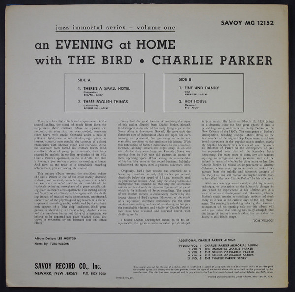 Charlie Parker - An Evening At Home With The Bird | Savoy Records (MG-12152) - 2 Charlie Parker - An Evening At Home With The Bird | Savoy Records (MG-12152) - 2