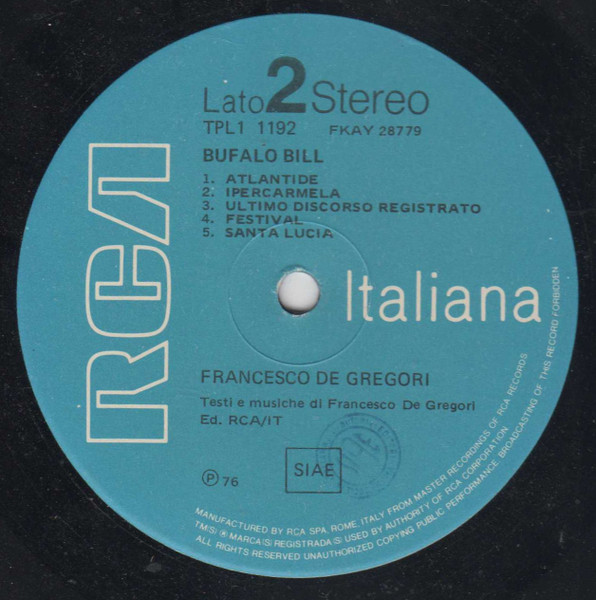 Francesco De Gregori - Bufalo Bill | RCA (TPL1-1192) - 4 Francesco De Gregori - Bufalo Bill | RCA (TPL1-1192) - 4