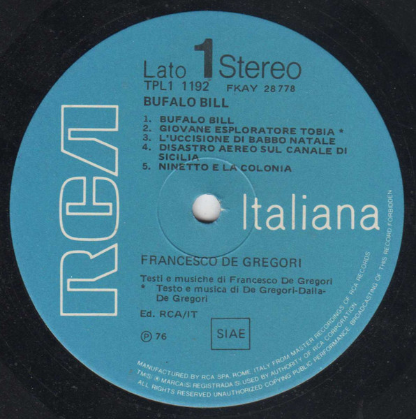 Francesco De Gregori - Bufalo Bill | RCA (TPL1-1192) - 3 Francesco De Gregori - Bufalo Bill | RCA (TPL1-1192) - 3