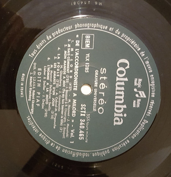 Edith Piaf - De L'Accordéoniste à Milord - Vol. 1 | Columbia (SCTX 340.465) - 3