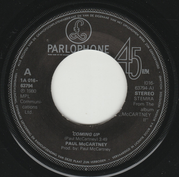 Paul McCartney - Coming Up | Parlophone (1A 016-63794) - 3 Paul McCartney - Coming Up | Parlophone (1A 016-63794) - 3