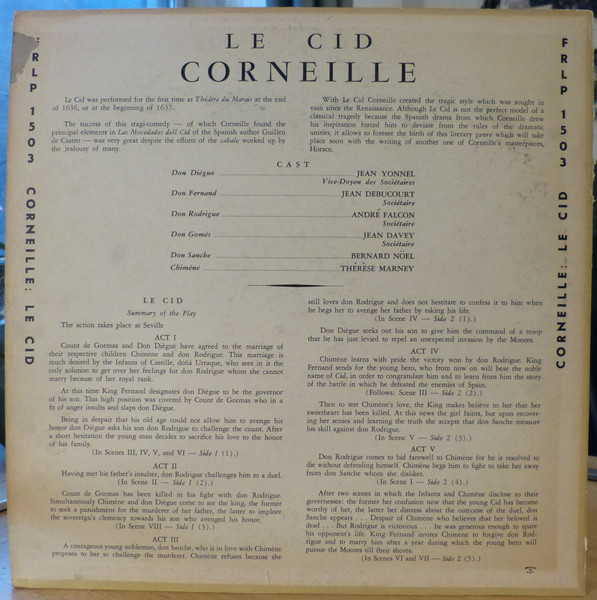 Comédie-Française - Le Cid De Corneille | Period Records (FRLP 1503) - 2 Comédie-Française - Le Cid De Corneille | Period Records (FRLP 1503) - 2