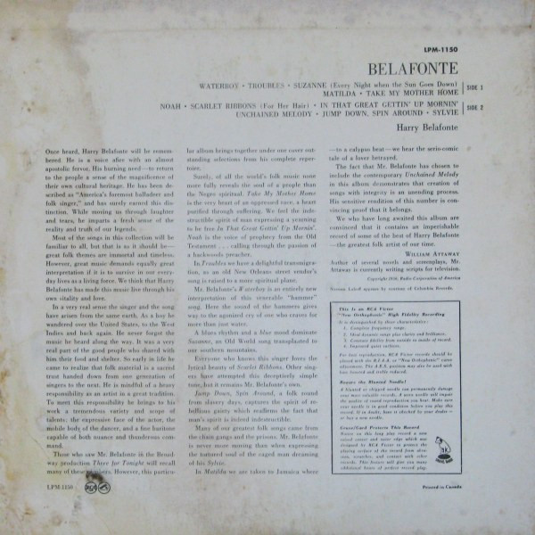 Harry Belafonte - Belafonte | RCA Victor (LPM-1150) - 2 Harry Belafonte - Belafonte | RCA Victor (LPM-1150) - 2