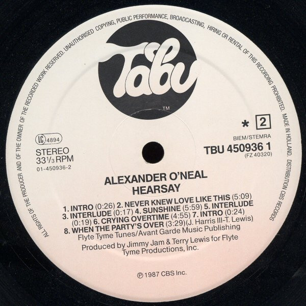 Alexander O'Neal - Hearsay | Tabu Records (TBU 450936 1) - 3