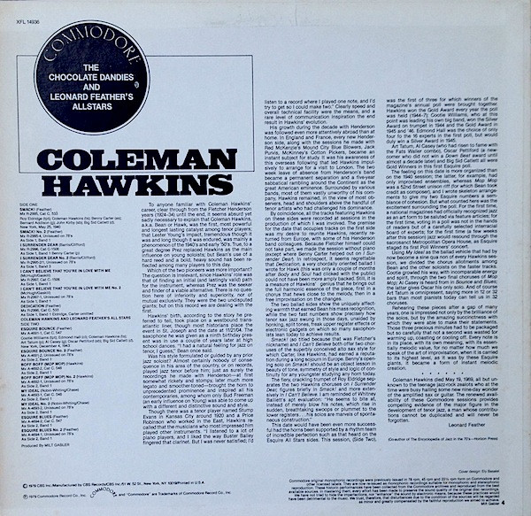 Coleman Hawkins - Coleman Hawkins And The Chocolate Dandies | Commodore (XFL 14936) - 2 Coleman Hawkins - Coleman Hawkins And The Chocolate Dandies | Commodore (XFL 14936) - 2
