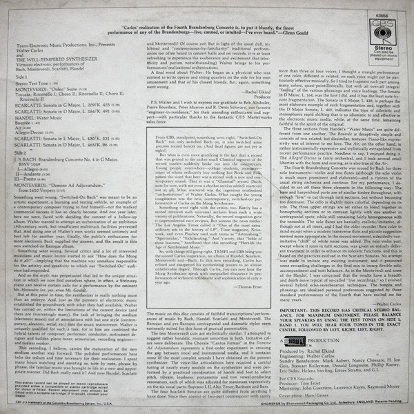 Walter Carlos - The Well-Tempered Synthesizer | CBS (63656) - 2