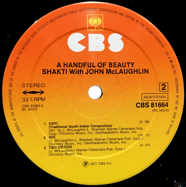Shakti With John McLaughlin - A Handful Of Beauty | CBS (CBS 81664) - 4