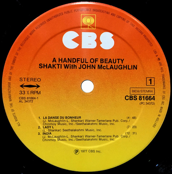 Shakti With John McLaughlin - A Handful Of Beauty | CBS (CBS 81664) - 3