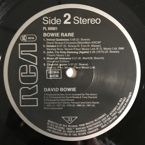 David Bowie - Rare | RCA (PL 89001) - 4