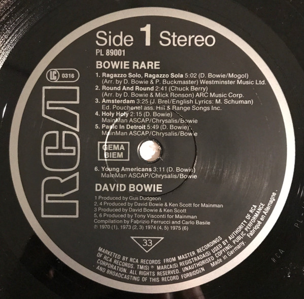 David Bowie - Rare | RCA (PL 89001) - 3