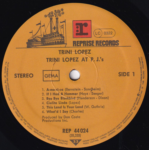 Trini Lopez - Trini Lopez At PJ's | Reprise Records (REP 44 024) - 2