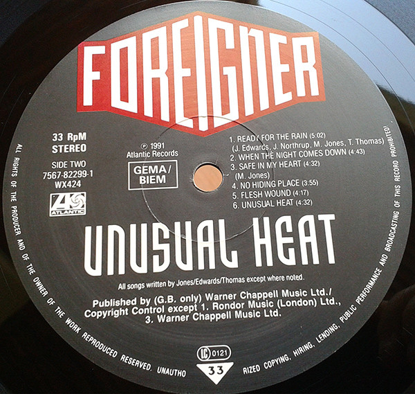 Foreigner - Unusual Heat | Atlantic (7567-82299-1) - 4