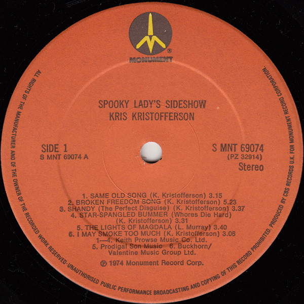 Kris Kristofferson - Spooky Lady's Sideshow | Monument (MNT 69074) - 3