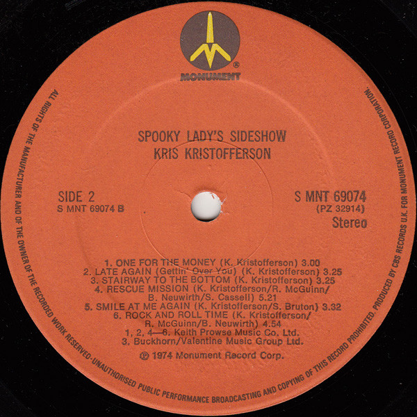 Kris Kristofferson - Spooky Lady's Sideshow | Monument (MNT 69074) - 4