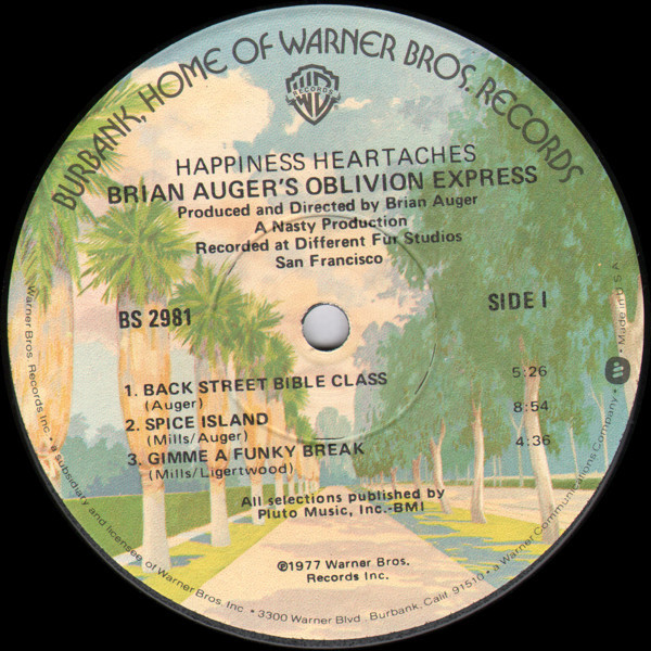Brian Auger's Oblivion Express - Happiness Heartaches | Warner Bros. Records (BS 2981) - 3