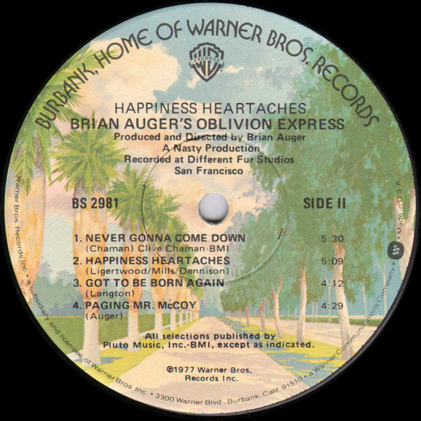 Brian Auger's Oblivion Express - Happiness Heartaches | Warner Bros. Records (BS 2981) - 4
