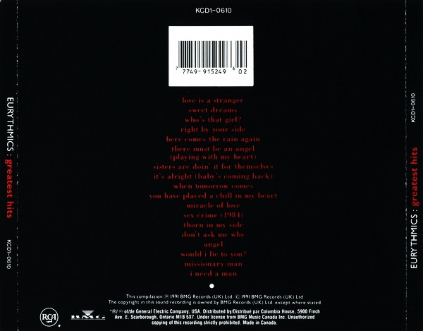 Eurythmics - Greatest Hits | RCA (KCD1-0610) - 2 Eurythmics - Greatest Hits | RCA (KCD1-0610) - 2