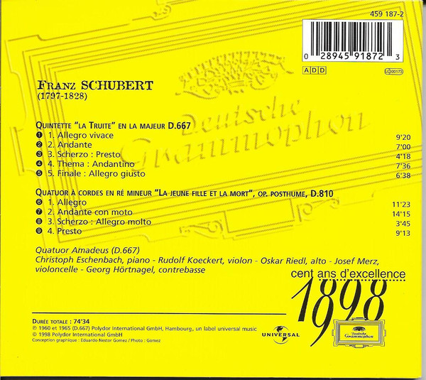 Franz Schubert , Amadeus-Quartett - La Truite / La Jeune Fille Et La Mort | Deutsche Grammophon (459 187-2) - 2