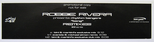 Robbie Rivera Pres. Rhythm Bangers - Bang (The Bini & Martini Remixes) | Milk & Sugar Recordings (MSR 027 rmx) - 2