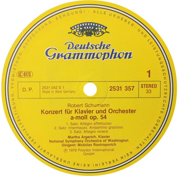 Robert Schumann - Martha Argerich , Mstislav Rostropovich - Klavierkonzert - Cellokonzert | Deutsche Grammophon (2531 357) - 3